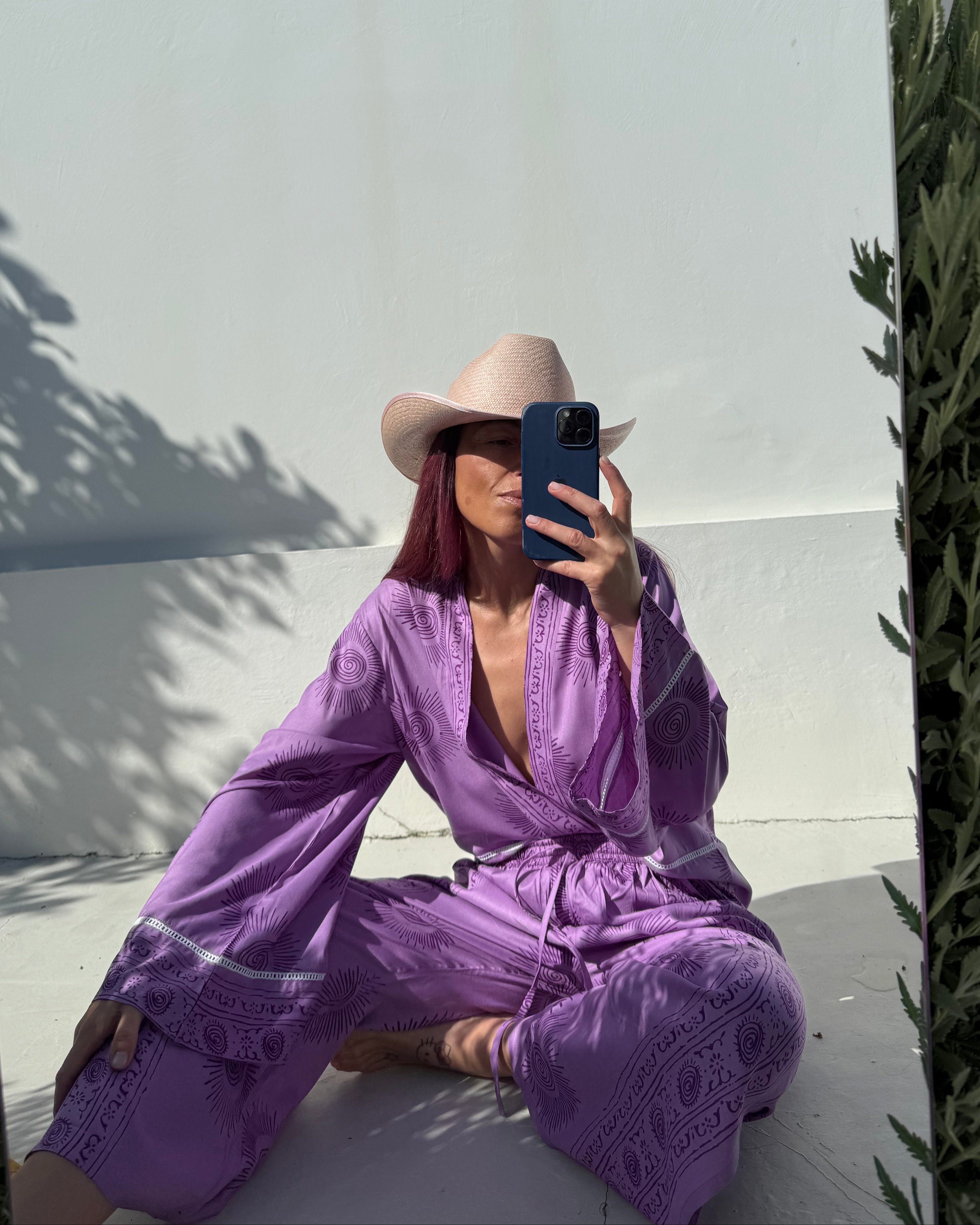 カラーギンガムリネンプルオーバー PURPLE Natural Cotton Purple - Colourful Evil Eyes Kimono – 21.07 London